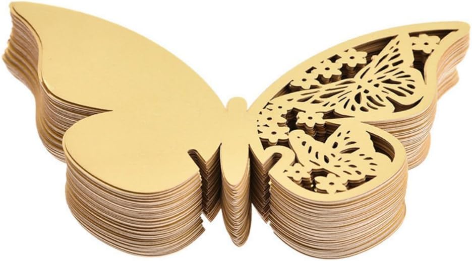 AKOAK Pearlized Paper Butterfly Table Number Place Card Name Card Wine Glass Cup Decoration Wall Decals Sticker for Wedding Party Favor Decor,50 Counts (Gold)