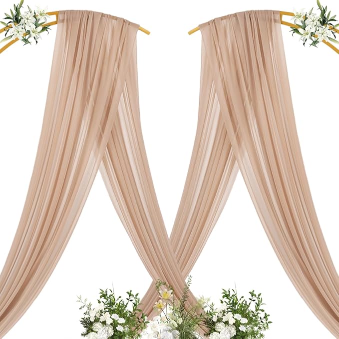 MLMC Nude Wedding Arch Draping Fabric 2 Panels 29" x 20 FT Extra Long Gauze Drapes Sheer Backdrop Curtains 6.6 Yards Outdoor Drapery Panels for Wedding Ceremony Party Ceiling Decoration