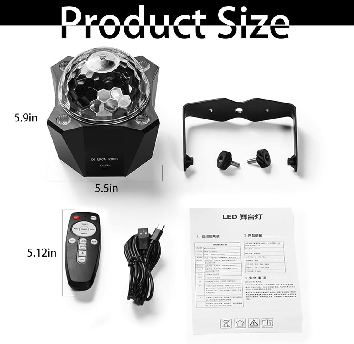 LED Disco Ball Party Light, Sound Activated Remote, 6 Color Strobe Lamp