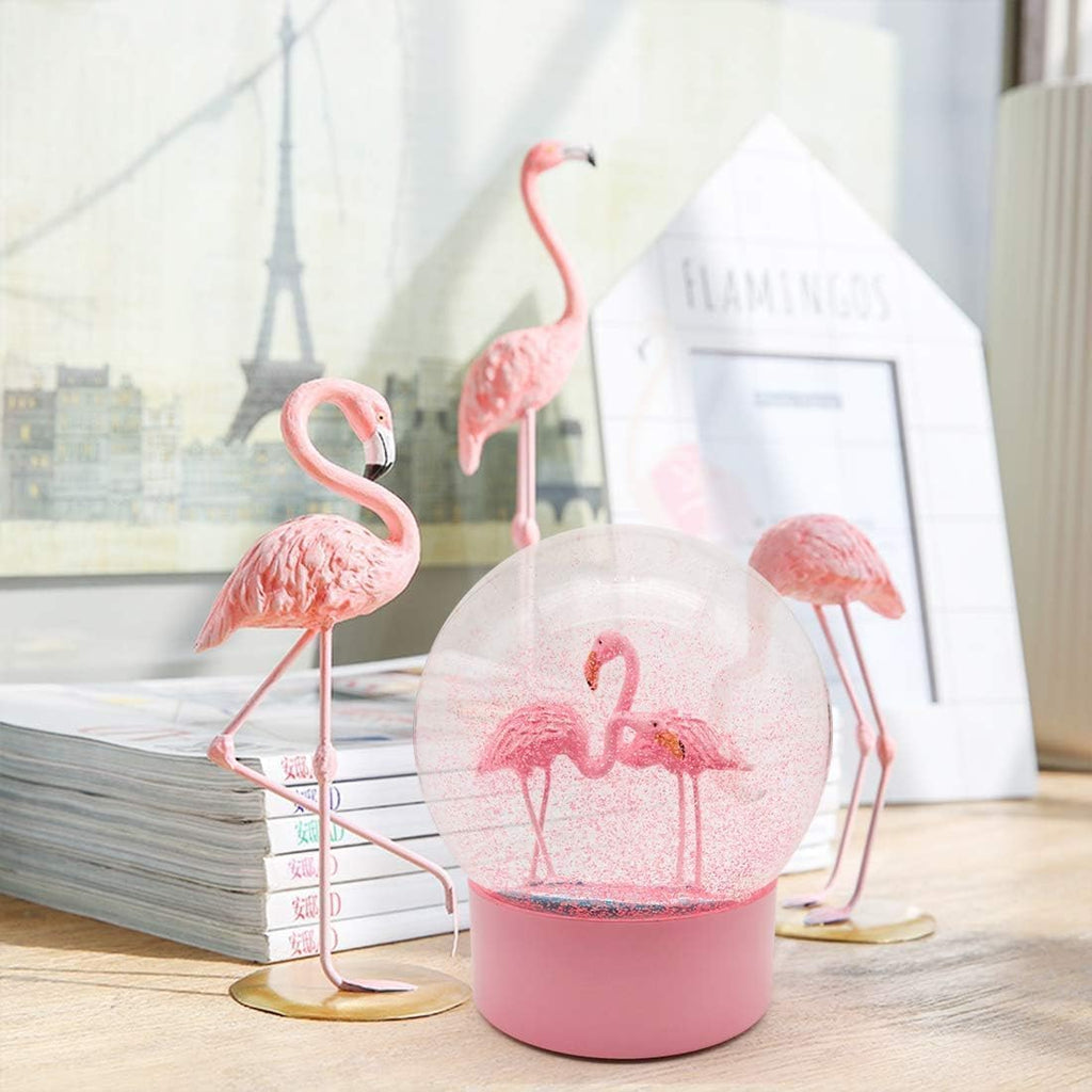 Pink Flamingo Snow Globes for Girls, 100MM Christmas Snow Globe for Kids, Glass Glitter Snowglobes for Adults Women Home Office Table Decor Birthday Valentine Gift
