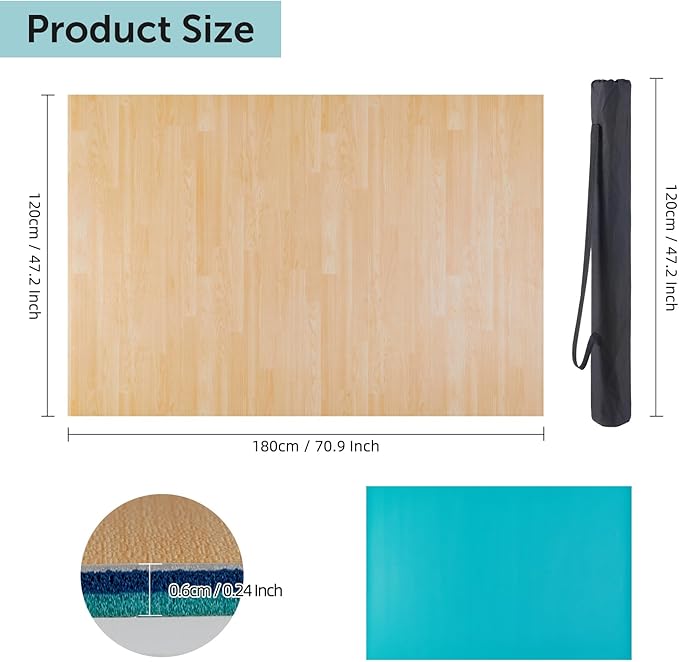 Marley Dance Floor, Portable PVC Dance Mat 4x6 Feet with Carry Bag Non-Slip Shock-Absorbing Vinyl Flooring for Ballet Jazz Tap Home Studio Practice -4.5MM Thick for Adults and Kids