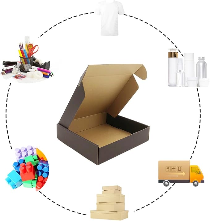 24 Pack 9x8x2 Inches Black Shipping Boxes，3 Layers Corrugated Cardboard Box, Black Mailer Boxes for Packaging Small Business Mailing Gifts Giving Products Wrap Boxes (9''x8''x2'')
