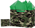 Abilat Large Camo Gift Bag with Tissue Paper and Greeting Card Camouflage Themed Gift Wrapping Bag for Boys Men Army Theme Birthday Baby Shower Party Decorations Supplies