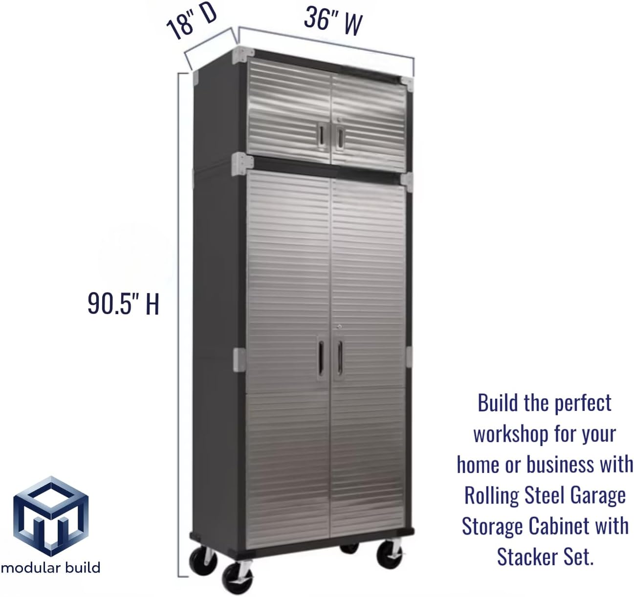 Heavy Duty 8-Piece Steel Garage Cabinet Storage Set with Rolling Workbench, Storage Cabinet System,Perfect for Big Garage or Workshop. (Graphite Black, 12 feet (144” W x 20" D x 90.5" H))