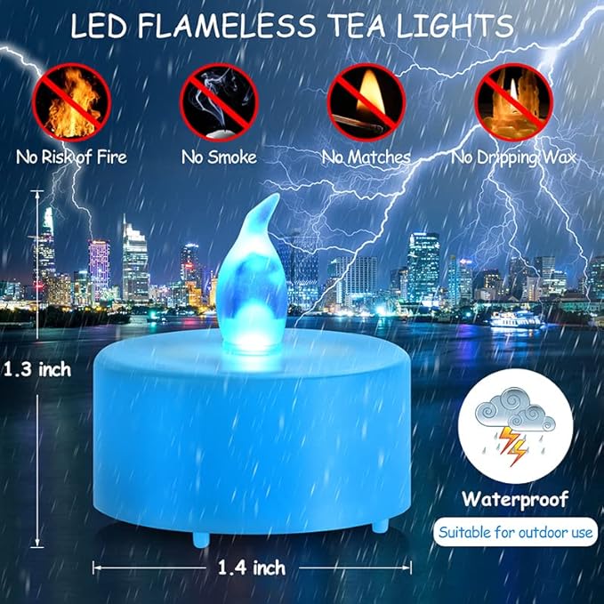Nancia Tea Lights, 100PACK Blue Flameless LED Tea Lights Candles, Flickering Warm Yellow, 200 Hours Battery-Powered Tea Light, Ideal Party, Wedding, Birthday, Gifts Home Decoration