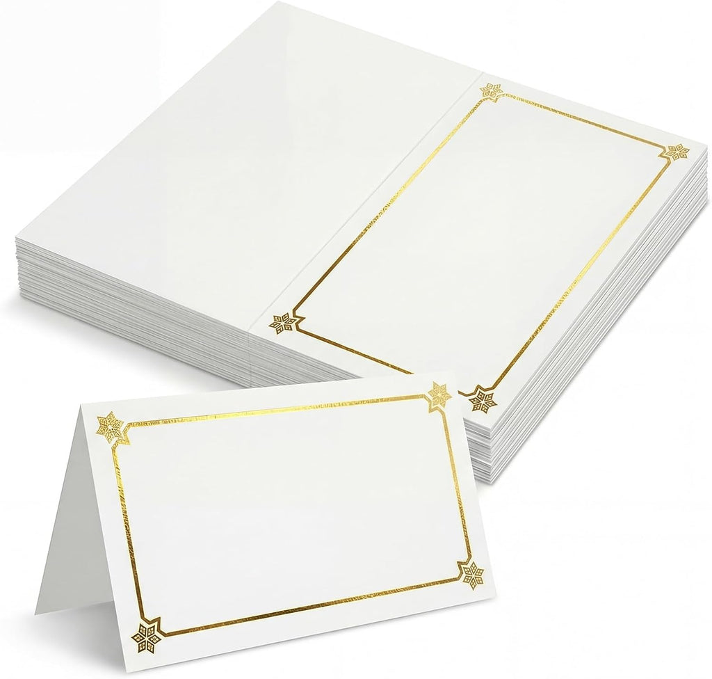 Premium Place Cards for table setting, name cards Used for Table Decoration, Seat Cards with Gold Foil Border&Corner Motifs, 2x3.5-Inch Tent Cards - Perfect for Weddings, Tables, Dinner Parties 50Pcs
