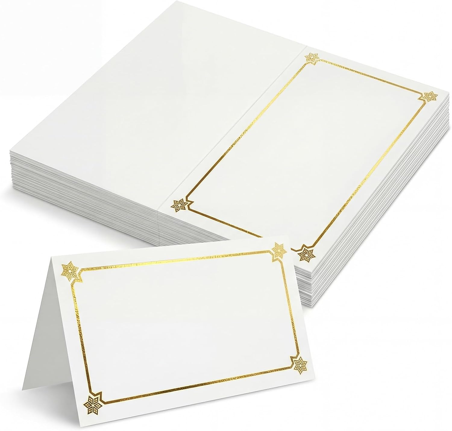 Premium Place Cards for table setting, name cards Used for Table Decoration, Seat Cards with Gold Foil Border&Corner Motifs, 2x3.5-Inch Tent Cards - Perfect for Weddings, Tables, Dinner Parties 50Pcs