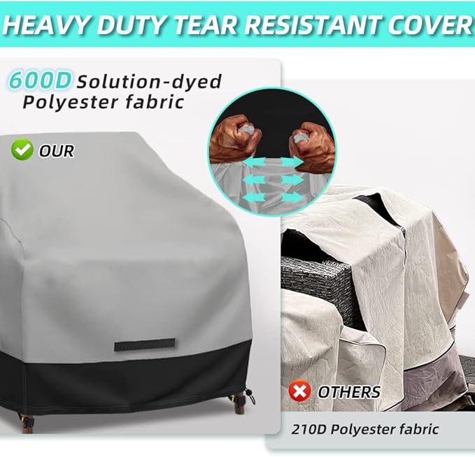 Patio Swivel Chair Cover Waterproof 2 Pack, 600D Heavy Duty Outdoor Furniture Covers for Universal Lawn/Deck/Garden/Backyard Fits up 35" W*38" D*31" H, Gray/Black