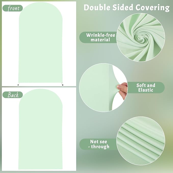 7.2FT Sage Green Arch Cover - Polyester Fitted Wedding Arch Stand Covers Round Top Chiara Arch Backdrop Cover for Birthday Party Banquet Photo Background Decoration