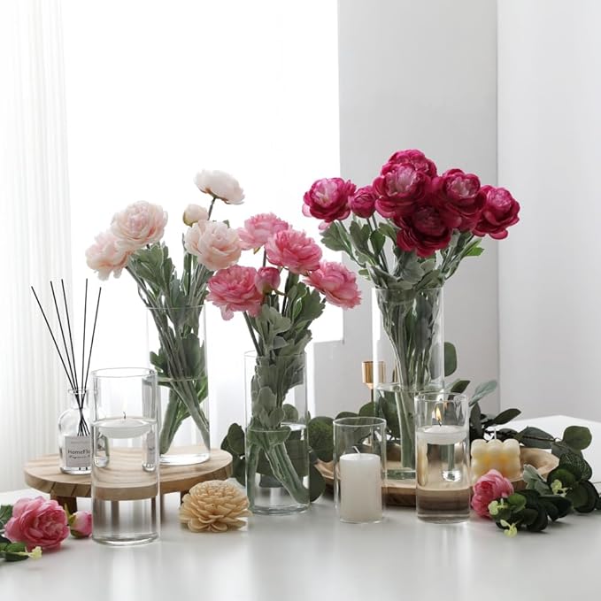Set of 16 Pcs Glass Cylinder Vases for Centerpieces with 24 Pcs White Floating Candles for Centerpieces Glass Candle Holder for Table Shelf Wedding Party Home Decor (4"+6"+8"+10")