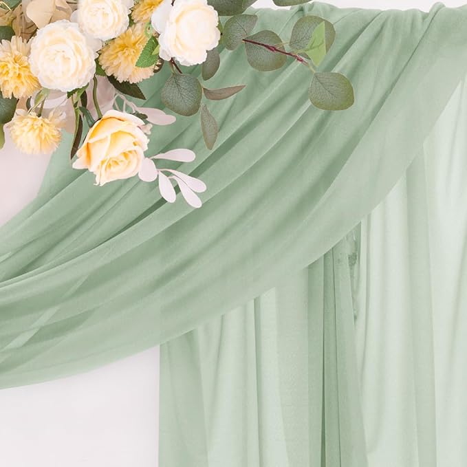 Sage Green 2 Panels Wedding Arch Draping Fabric 29" x 20Ft Sheer Drapes Outdoor Curtain for Wedding Party Baby Bridal Shower Arch Ceiling Backdrop Decor