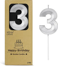 BEAN LIEVE 2.76 Inch Silver Number Candle 3 - Elegant Diamond-Cut Number Birthday Candles,Birthday Cake Topper for Wedding, Anniversary, Birthday Party Decor