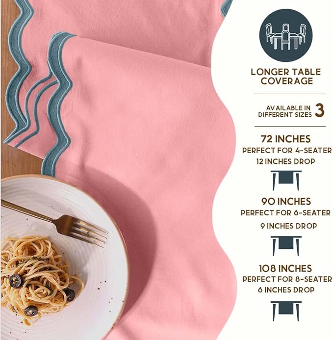 Folkulture Table Runner | Table Runners 90 inches Long | Scallop Table Runner for Farmhouse Decor or Boho Decor | Boho Pink Table Runners for Dining Room Table Decor | Pastel Party Decorations