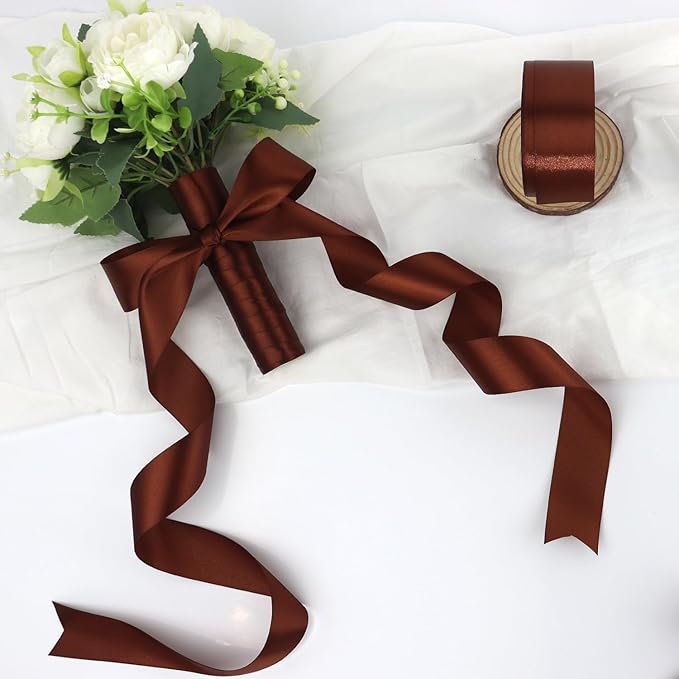 Brown Solid Satin Ribbon 1-1/2 Inch 50 Yards Solid Polyester Fabric Ribbon for Gift Wrapping Wedding Christmas Baby Shower Birthday Party Decoration Handmade Immortal Flower Craft