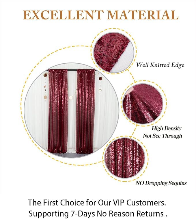 ShinyBeauty Sequin Curtains 2 Panels Burgundy 2FTx8FT Sequin Photo Backdrop Burgundy Sequin Backdrop Curtain Pack of 2-190222E