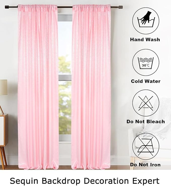 ShinyBeauty Sequin Curtains 4 Panels Baby Pink | 2Ft x 8Ft Sparkle Photo Backdrop | Shimmer Background for Parties & Events | Perfect for Baby Showers & Weddings | Durable & Elegant