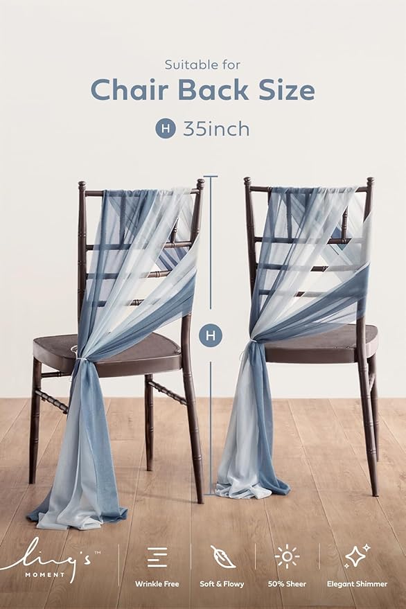 Ling's moment Wedding Chair Sashes Cover Aisle Decorations Draping Fabric Wrinkle-Free with Tie 16pcs Dusty Blue Ice Blue for Party Ceremony Reception Floral Arrangement Banquet Outdoor Decor