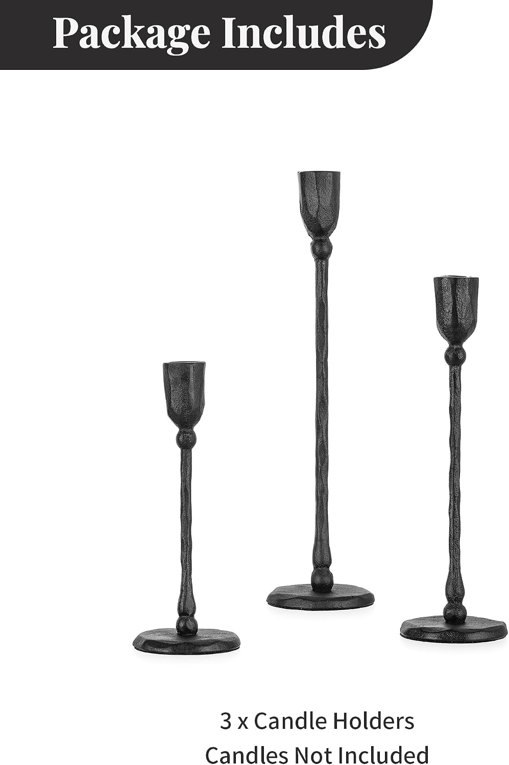 NUPTIO Cast Iron Candlestick Holders: Black Candle Stick Holder Set of 3