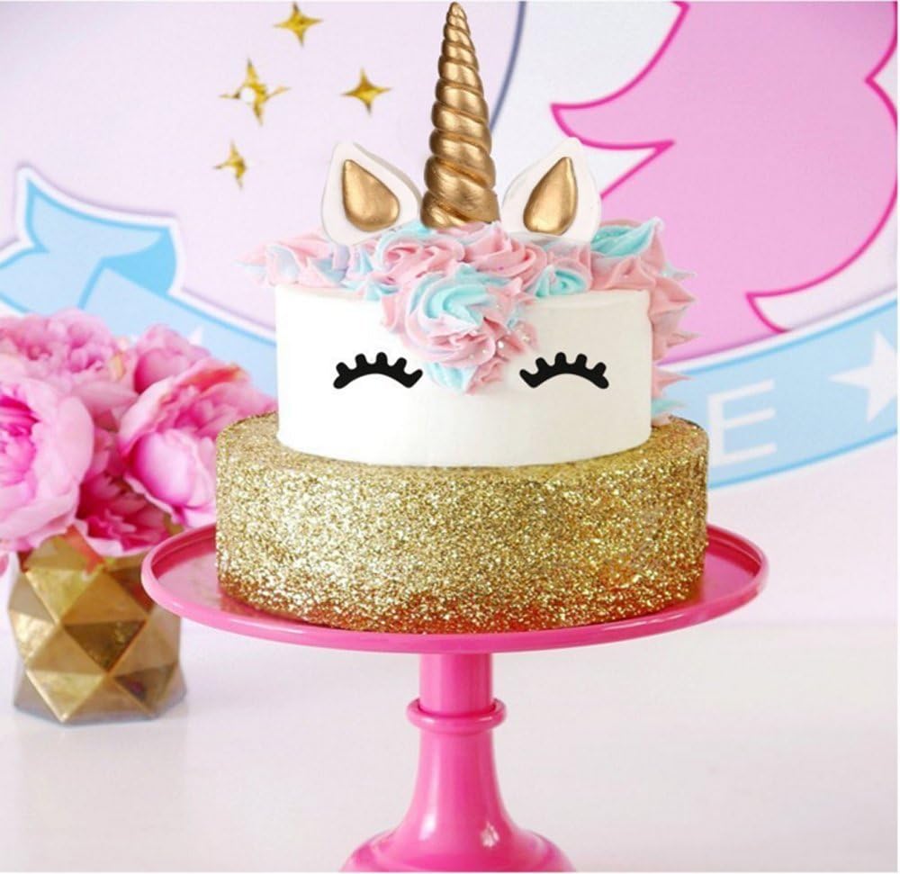 Unicorn Cake Topper, Reusable Gold Unicorn Horn, Ears and Eyelashes Party Cake Decoration Value Set for Unicorn Party Decoration for Baby Shower, Wedding and Birthday Party(Set of 5)