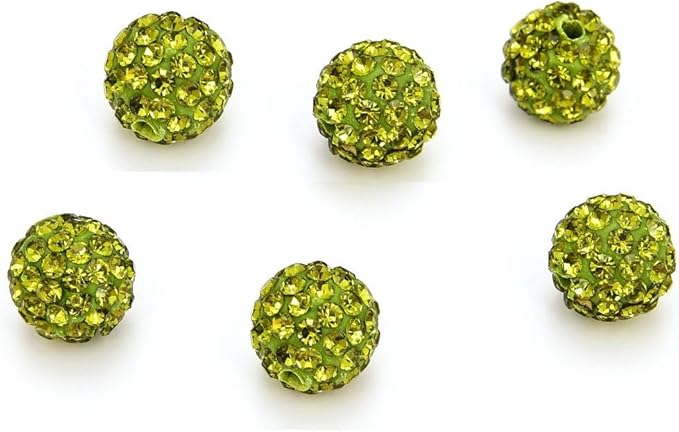 50pcs Adabele Grade A Suncatcher Crystal Rhinestone Pave Loose Beads 10mm Olivine Green Polymer Clay Disco Ball Spacers Compatible with Shamballa All Craft Jewelry Making DB10-17