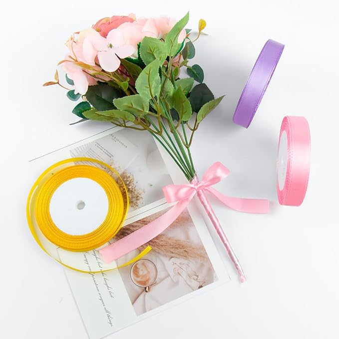 KMER LIFE 5/8 Inches x 25 Yards Solid Lavender Satin Ribbon, Perfect for Crafts, Wedding Decor, DIY Hair Accessories, Sewing, Gift Package Wrapping and More