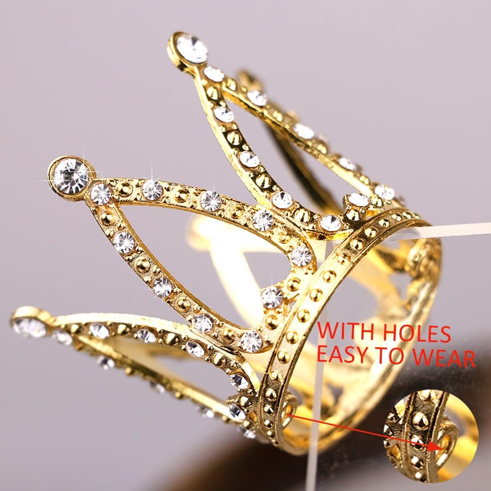 9-Piece Gold Mini Crown Cake Toppers - Cute Queen/Princess Small Crowns, Ideal Cupcake Toppers for Birthdays, Princess-Themed Parties & Cake Decoration