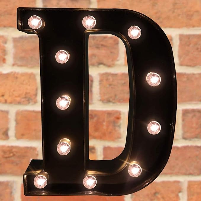 Decorative LED Illuminated Letter Marquee Sign - Alphabet Marquee Letters with Lights For Wedding Birthday Party Christmas Night Light Lamp Home Bar Decoration D, Black