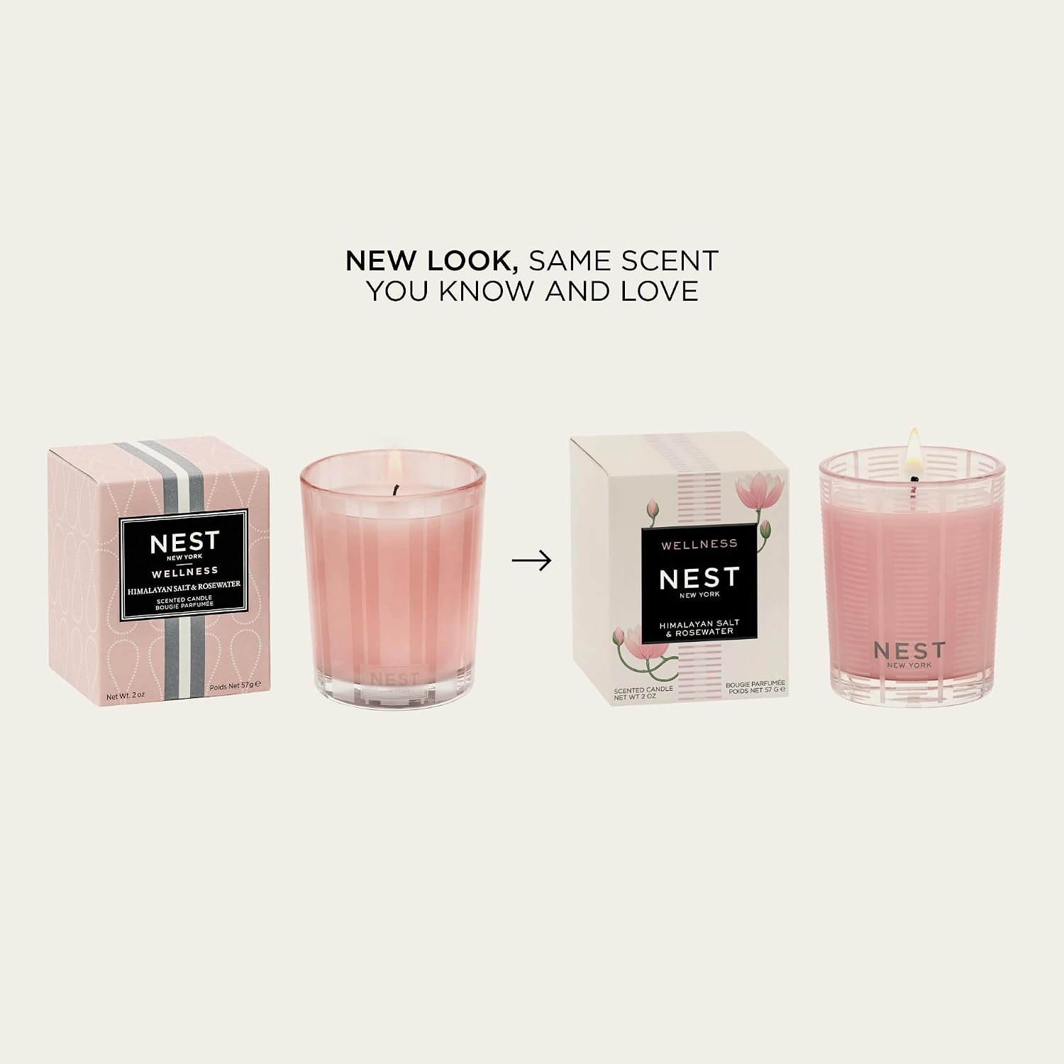 NEST New York Scented Votive Candle, Himalayan Salt & Rosewater - 2 oz - Up to 28-Hour Burn Time - Reusable Glass Vessel
