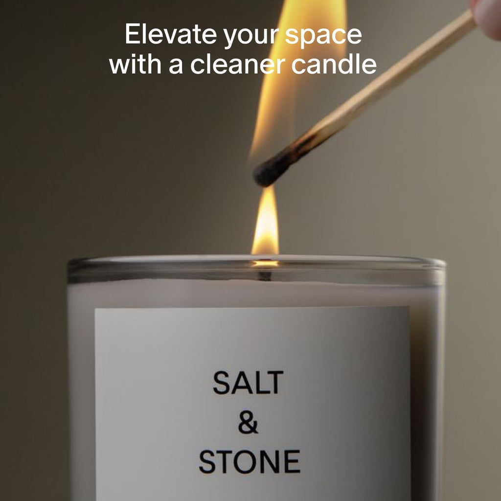 Salt & Stone Scented Candle for Women & Men | Coconut & Soy Blend Wax | Hand-Poured, Aromatic & Fragrant | 100% Cotton Wick | Long-Lasting 50 Hour Burn Time | Santal & Vetiver 8.5 oz