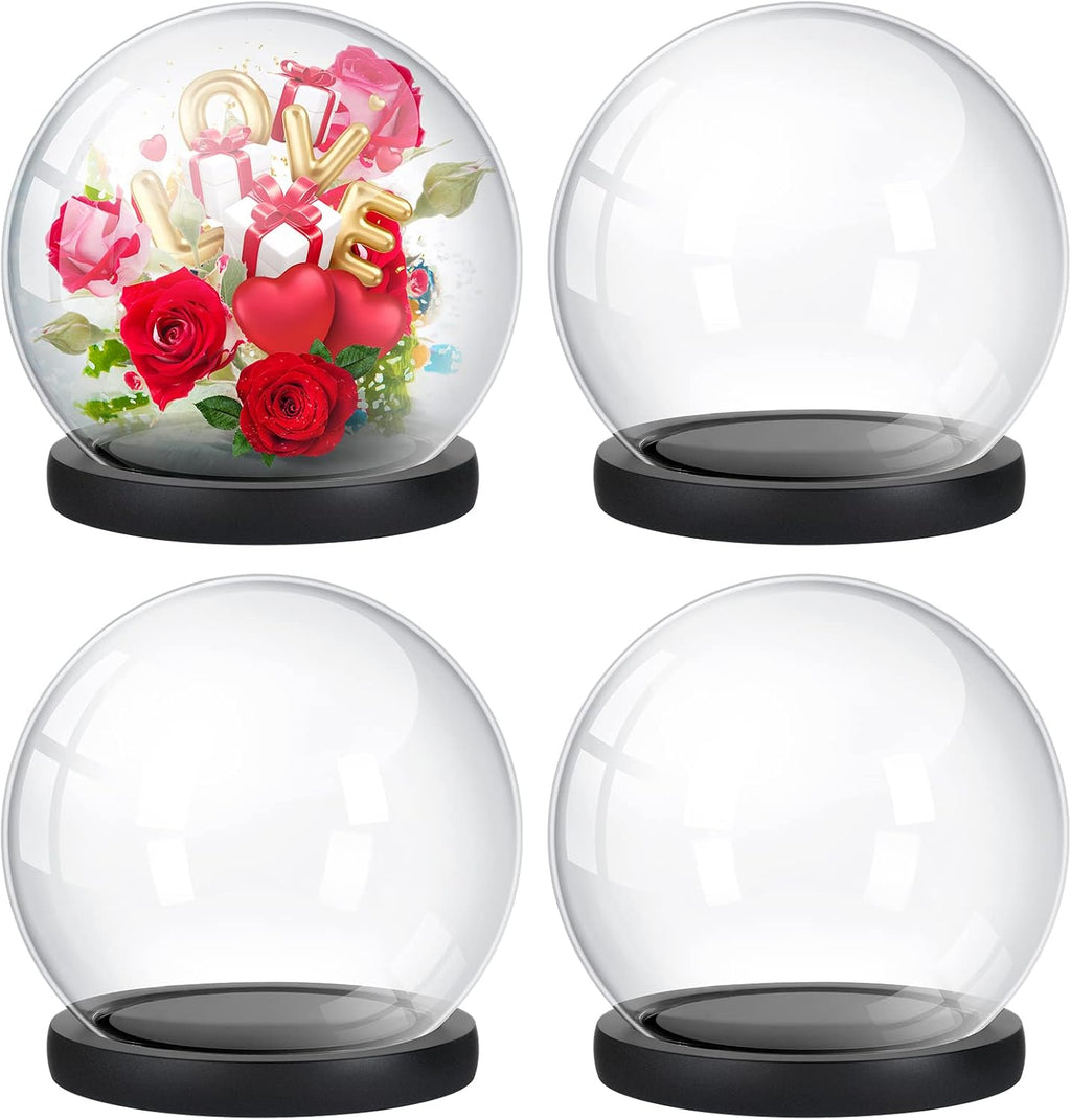 Tuanse 4 Pieces Glass Dome Display Showcase Glass Globe and Display Dome with Wood Base DIY Craft Keepsake Globe Case Gifts for Women Wedding Tabletop Centerpiece Decoration(Black)