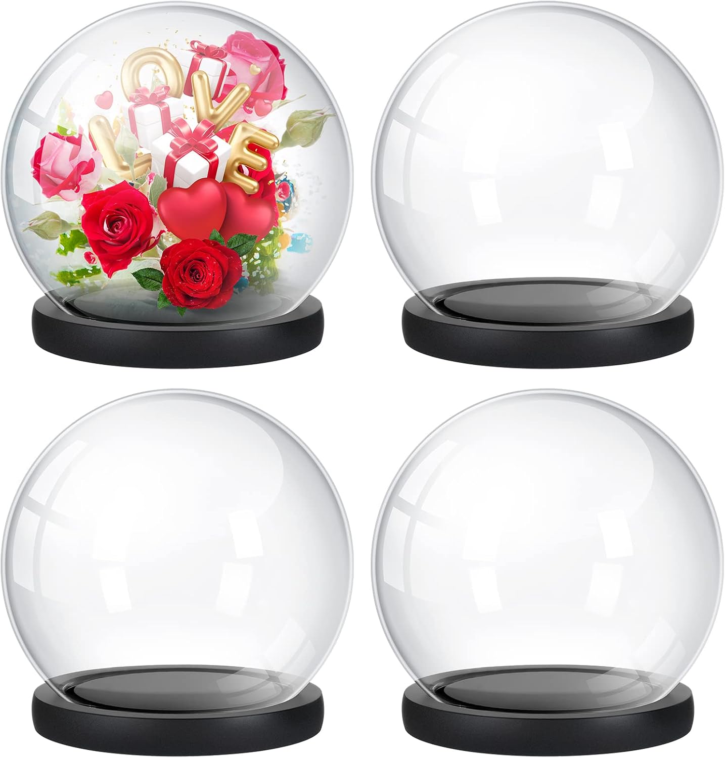 Tuanse 4 Pieces Glass Dome Display Showcase Glass Globe and Display Dome with Wood Base DIY Craft Keepsake Globe Case Gifts for Women Wedding Tabletop Centerpiece Decoration(Black)