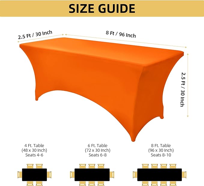 2-Pack 8ft Spandex Table Covers for Rectangle Folding Tables - Washable Elastic Tablecloth - Ultimate Fitted Table Protector for Birthday Parties, Trade Shows, Banquet