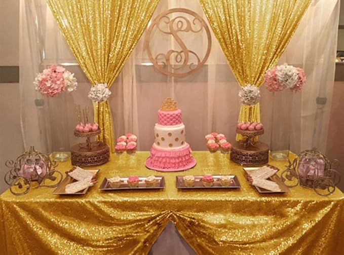 JYFLZQ Gold Sequin Backdrop Curtains 2ft x 8ft 2 Panel Glitter Photo Booth Backdrops Sparkly Photography Background Drapes for Parties Wedding Bridal Showers