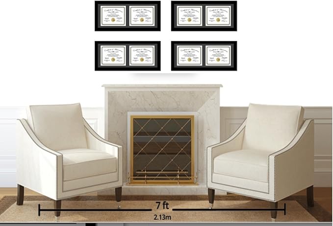 Creative Picture Frames 14X30Bk-B Black Horizontal Double Diploma Frame With 2 Opening Black Mat, Holds 2-11X14-Inch Documents With Wall Hanger