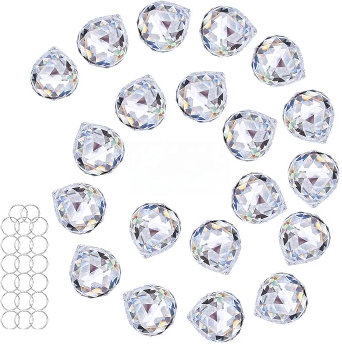 Crystalsuncatcher 20Pcs 1.75 inch/40mm Clear Crystal Ball Prism Pendant Suncatcher for Feng Shui/Divination or Wedding/Home/Office Decoration