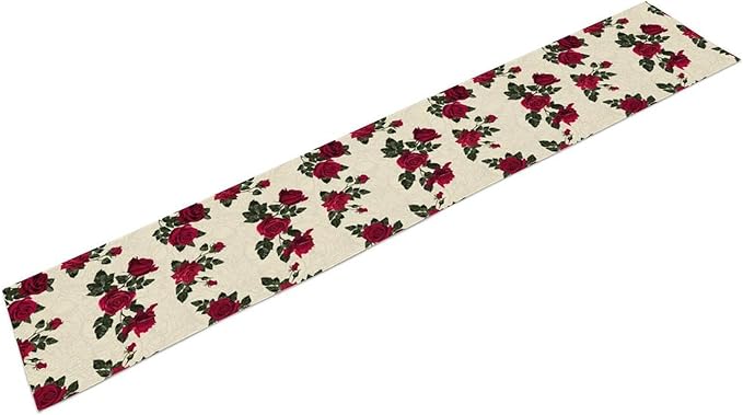 Vintage Rose Table Runner, Red Flowers Green Leaves Valentine's Day Table Runner for Kitchen Dinning Table Runner Decor Home Wedding Party Holiday, 13x90 Inch