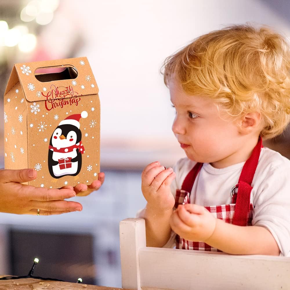 JOICEE Christmas Kraft Paper Gift Boxes 24pcs Xmas Goodies Treat Candy Bags Boxes for Christmas Party Favor (Pack of 2)