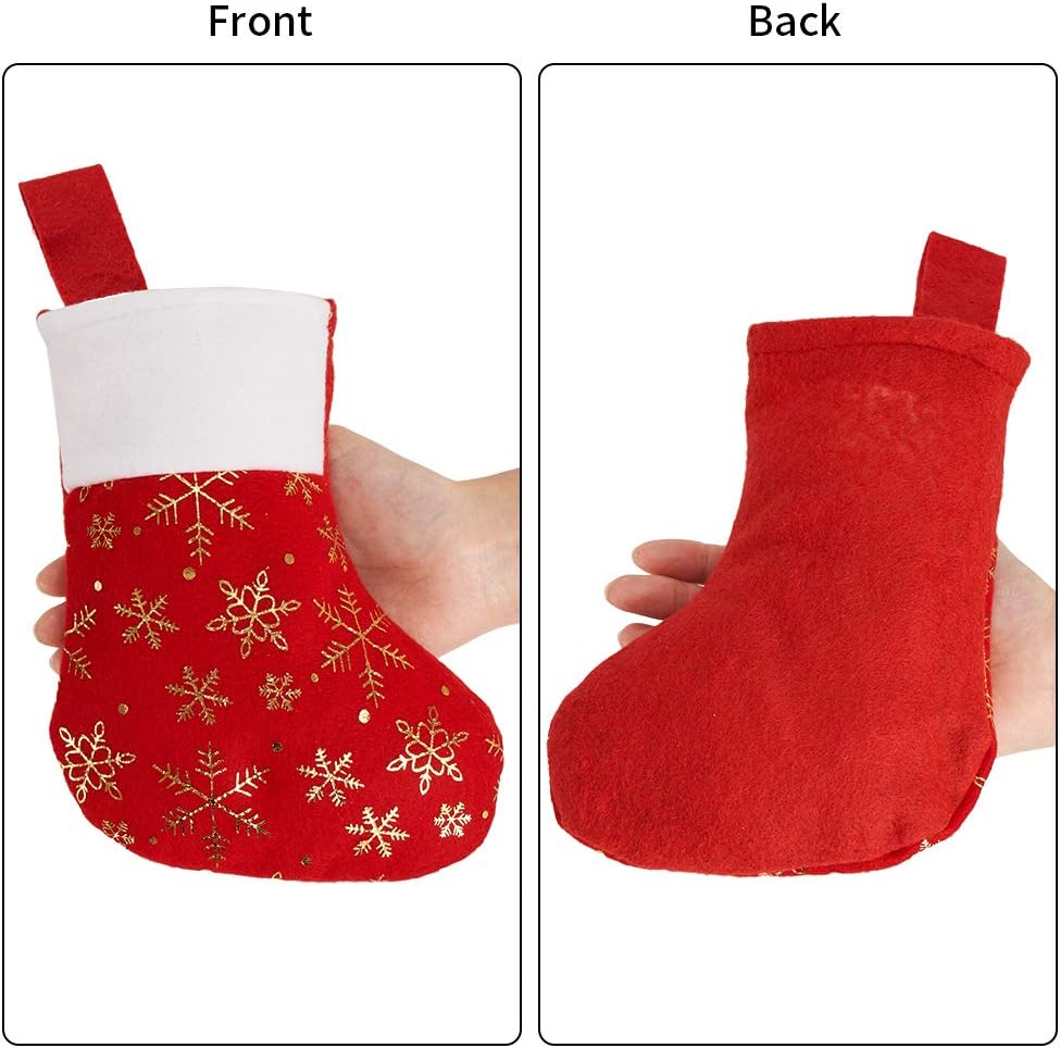CCINEE 24PCS Christmas Stockings Decoration Snowflakes Stocking Red Fannel Faux Fur Xmas Stockings for Home Decor Fireplace