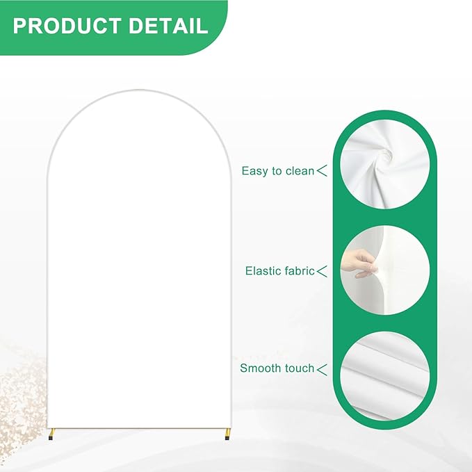 Metal Arch Backdrop Stand and Cover Set, 6.6FT White Reusable Spandex Fitted Backdrop Cover and Gold Wedding Arch Frame for Baby Shower, Birthday, Parties Decoration.