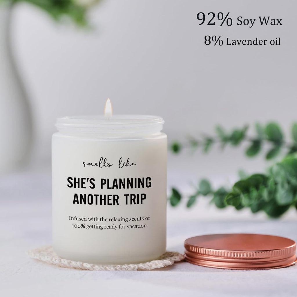 Best Travel Gifts for Women, Funny Gift for People Who Like Travel Hiking - Unique International Traveler Planner Vacation Retirement Present Candle