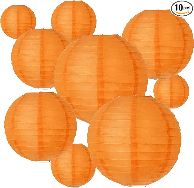 BEISHIDA Orange Round Paper Lanterns Decorative Hanging Asia Chinese Japanese Paper Lanterns Lamp for Birthday Wedding Halloween Baby Bridal Shower Fall Home Decor Party Decoration（10 Packs）