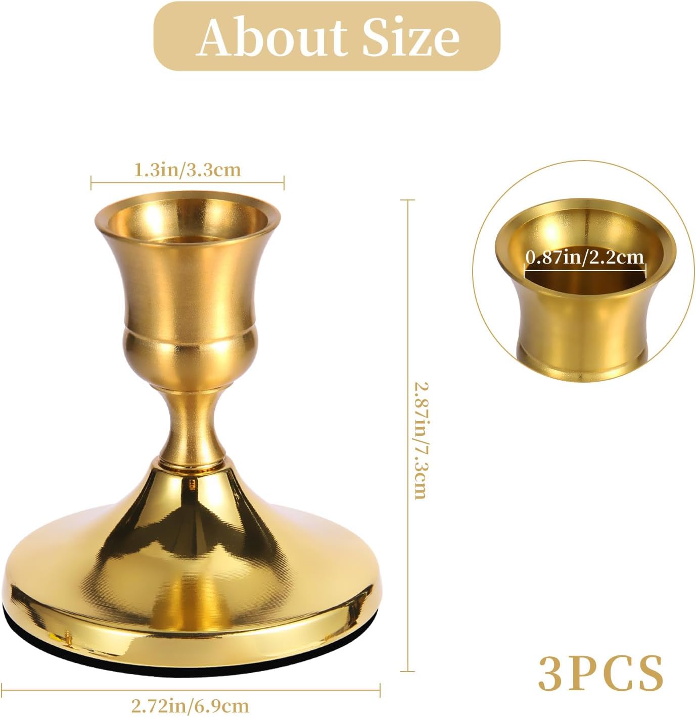 3 Pcs Brass Gold Taper Candle Holders, Vintage Metal Candlestick Holders Set for Dining Table, Wedding & Party Centerpiece Decor, Fits Standard Taper Candles, Mantel & Home Decorations
