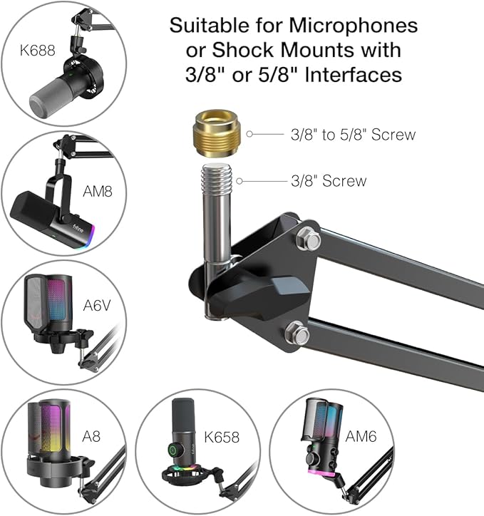 Microphone Arm Stand, FIFINE Suspension Boom Scissor Mic Stand with Heavy Duty Clamp, 3/8" to 5/8" Adapter, for Voice-over, Gaming, Recording, Studio, Home Office (CS1)