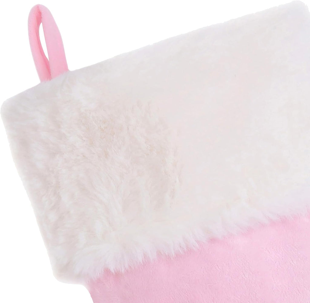 20-Inch Letter Embroidered Christmas Stocking Thick and Luxurious Pink Velvet with Super Soft Plush Cuff Personalized Festival Decoration for Xmas and New Year Party(Letter C)