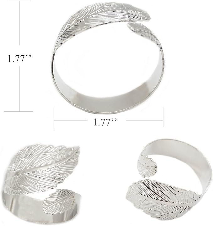 Silver Leaf Napkin Rings Set of 6, Leaves Napkin Rings for Table Setting, Metal Leaf Napkin Holder Rings for Holiday Party, Wedding, Banquet, Formal or Casual Dinning Table Decor (Silver)