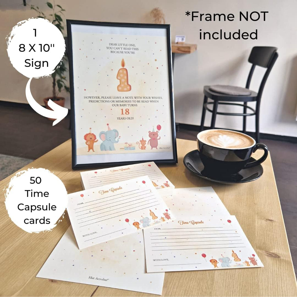 50 Funny Baby Time Capsule Cards with 8x10 Sign - 50 Double-sided Baby Predictions and Advice Cards Suitable as 1st Birthday Party Games or Baby Shower Time Capsule with 8x10 Sign (Time Funny)