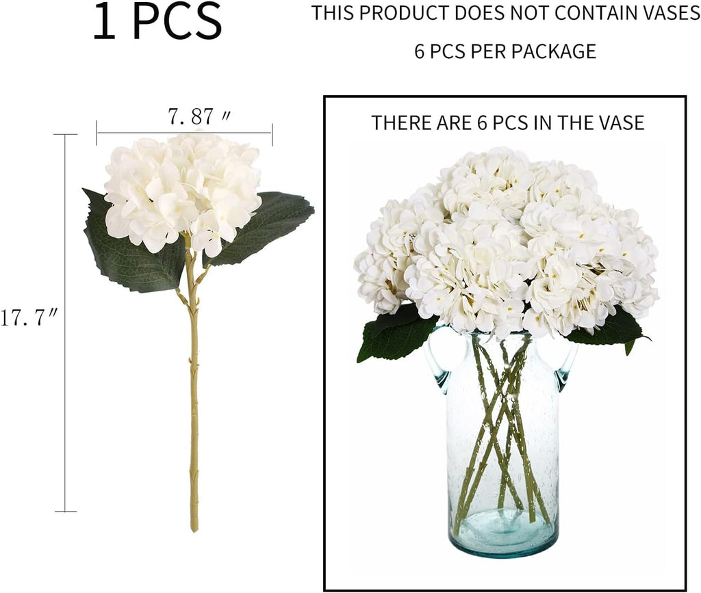 Kimura's Cabin 6pcs White Hydrangea Artificial Flowers Silk Fake Hydrangeas Faux Hydrangea Flowers with Stems for Wedding Bouquets Arrangement Home Table Centerpieces Baby Shower Party Decoration