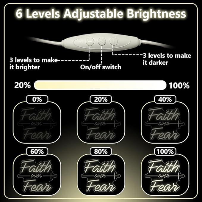 Faith Over Fear Neon Sign,Christian Dimmable LED Light Signs for Wall Art Decor,Warm White Backdrop for Bedroom Club Party Man Cave,Gift for Teen Men USB Powered（13.8"*11.6"）