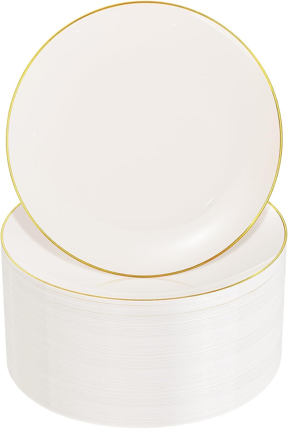 Nervure 100Pcs Ivory and Gold Plastic Plates, 7.5″Disposable Dessert Plates