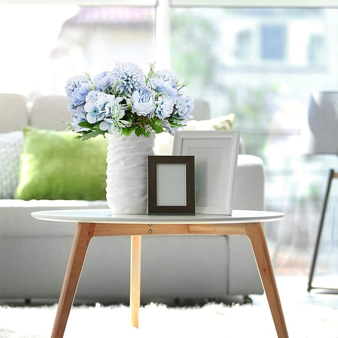 6 Pack Artificial Flowers, Fake Faux Peony Silk Hydrangea Plastic Carnations Daisy Realistic Flower Arrangements for Wedding Decoration Table Centerpieces, for Home Office Party Decor (Blue)